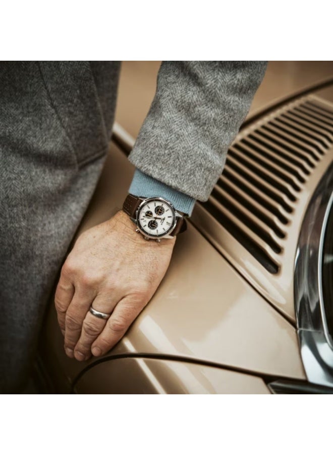 كاسيو EDIFICE Chronograph Men’s Watch EFR‑575L‑7ADF, 40.5 mm Cream Dial, Brown Genuine Leather Band, 100 m WR - Image 3